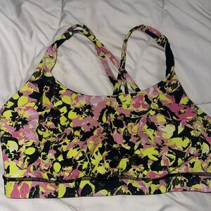 lululemon athletica Pink and Yellow Sports Bra with Crisscross Straps